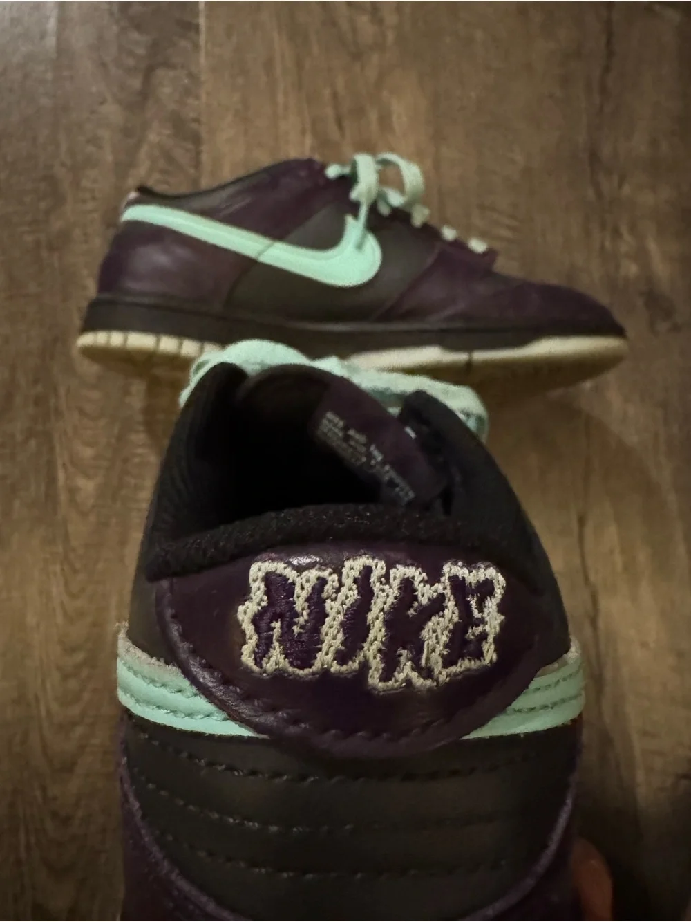 Nike Dunk Low Kids Sneakers Purple/Green Leather Lace-Up Low Top US 5.5Y
